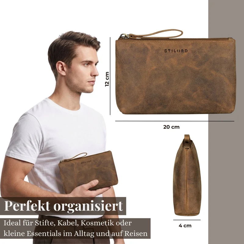 "Lio" Multifunktionale Kosmetiktasche Leder Klein mit Reißverschluss