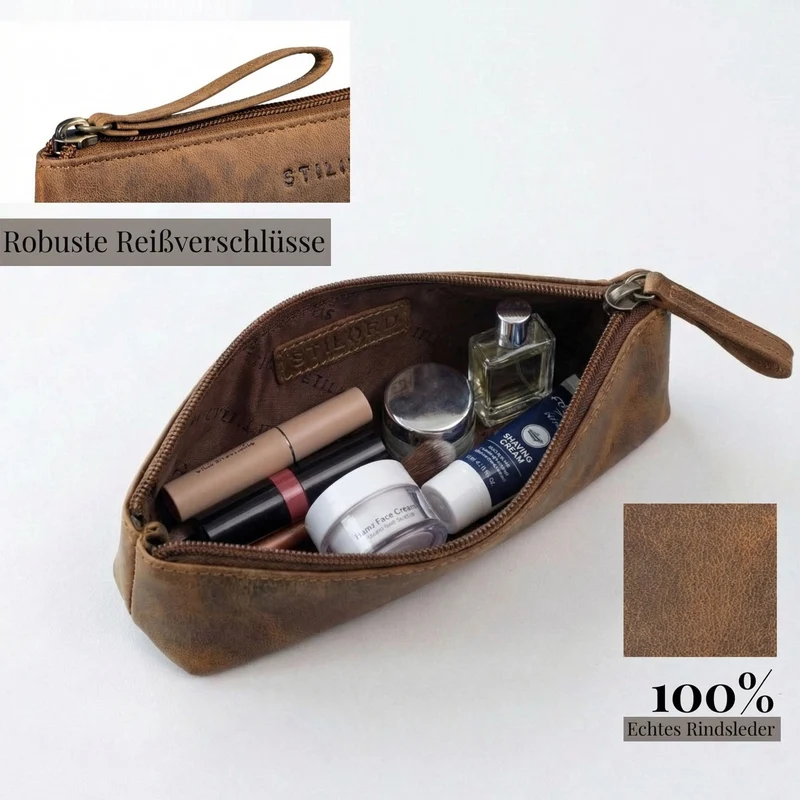 "Lio" Multifunktionale Kosmetiktasche Leder Klein mit Reißverschluss