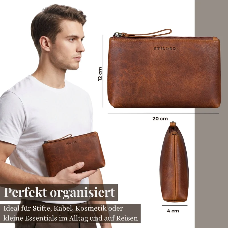 "Lio" Multifunktionale Kosmetiktasche Leder Klein mit Reißverschluss