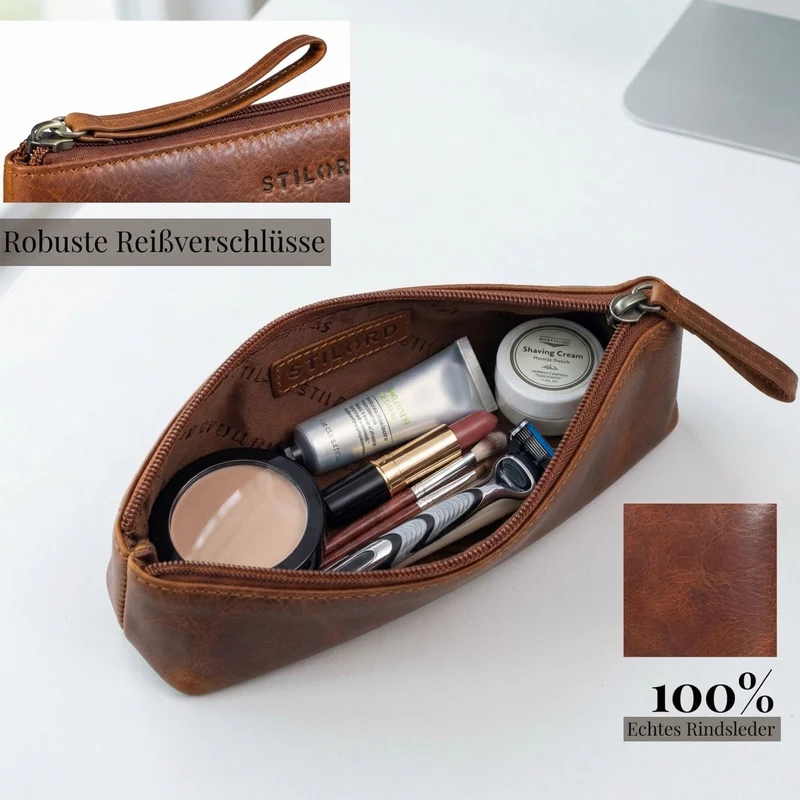 "Lio" Multifunktionale Kosmetiktasche Leder Klein mit Reißverschluss