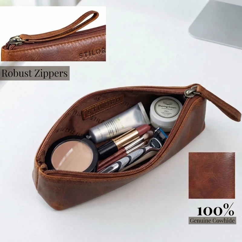 "Lio" Multifunktionale Kosmetiktasche Leder Klein mit Reißverschluss