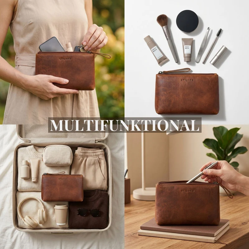 "Lio" Multifunktionale Kosmetiktasche Leder Klein mit Reißverschluss