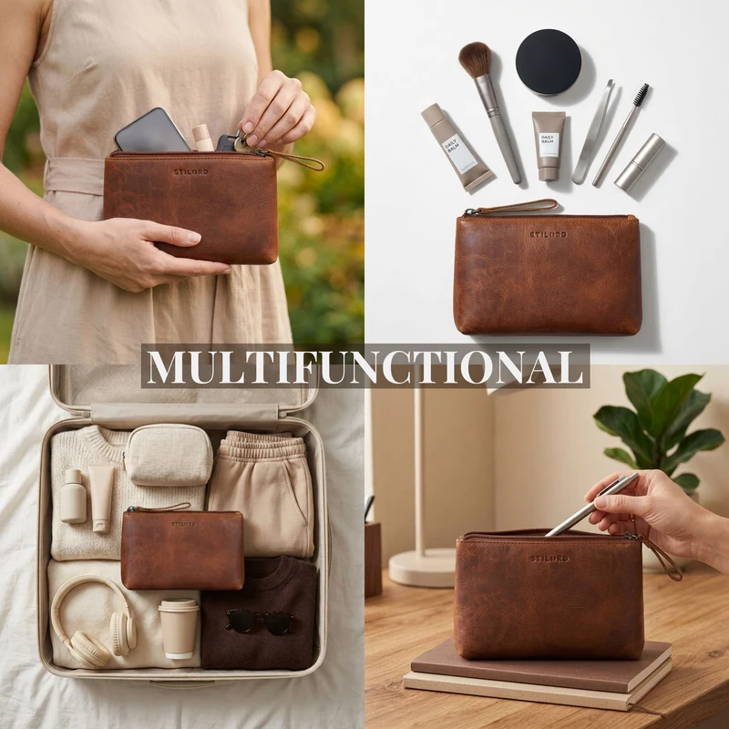 "Lio" Multifunktionale Kosmetiktasche Leder Klein mit Reißverschluss