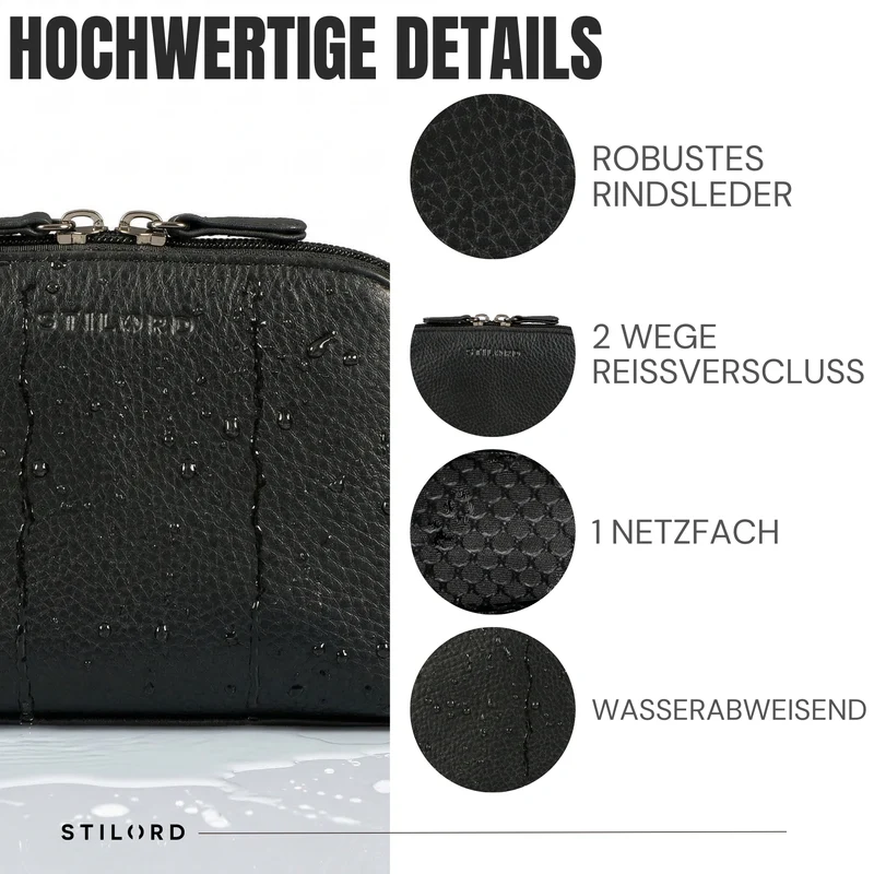 "Elma" Waschtasche Damen Leder Kulturbeutel Herren Klein