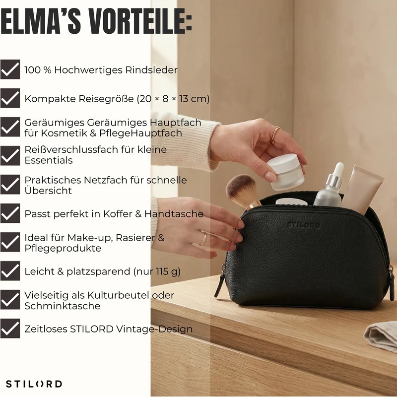 "Elma" Waschtasche Damen Leder Kulturbeutel Herren Klein