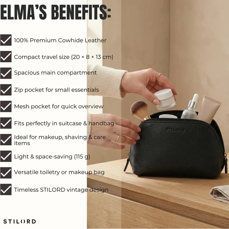 "Elma" Waschtasche Damen Leder Kulturbeutel Herren Klein