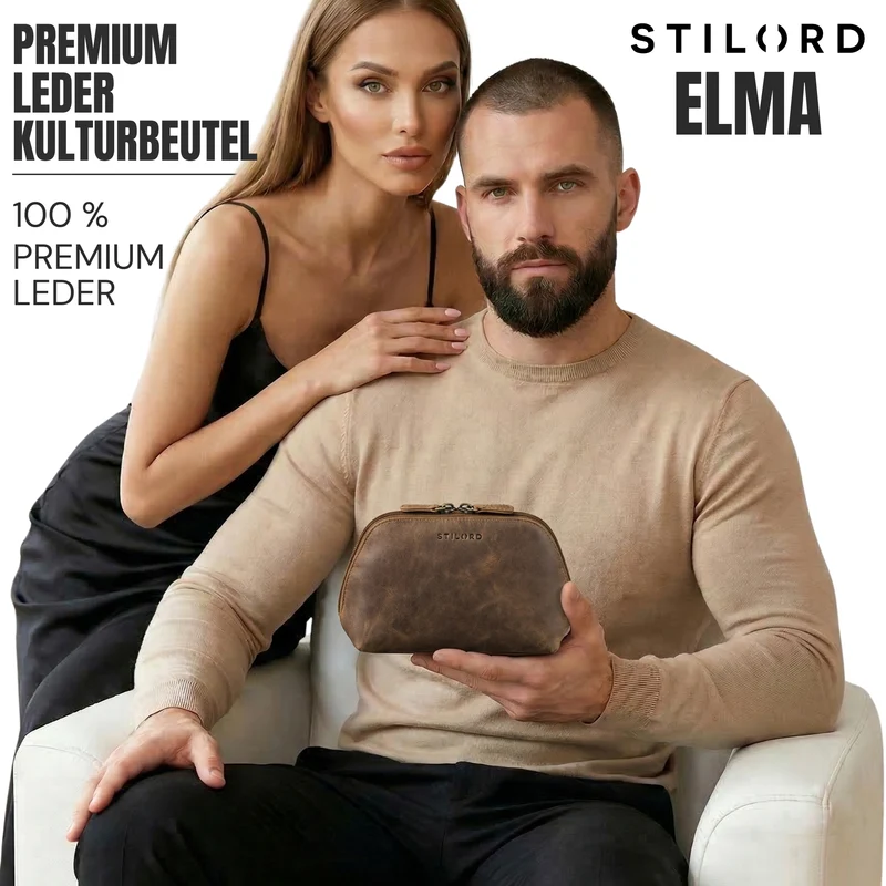 "Elma" Waschtasche Damen Leder Kulturbeutel Herren Klein