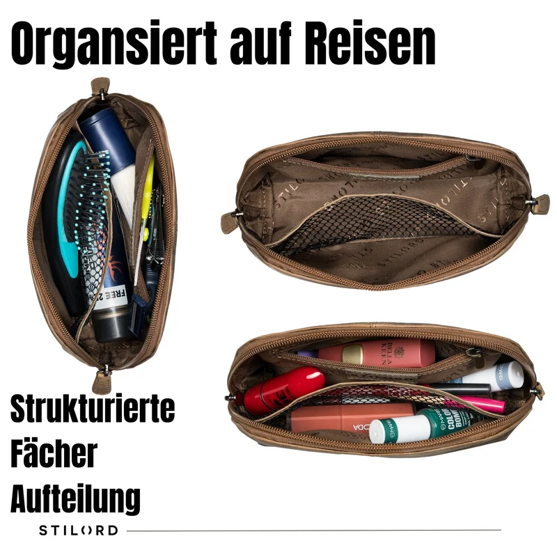 "Elma" Waschtasche Damen Leder Kulturbeutel Herren Klein