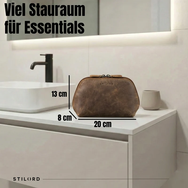 "Elma" Waschtasche Damen Leder Kulturbeutel Herren Klein
