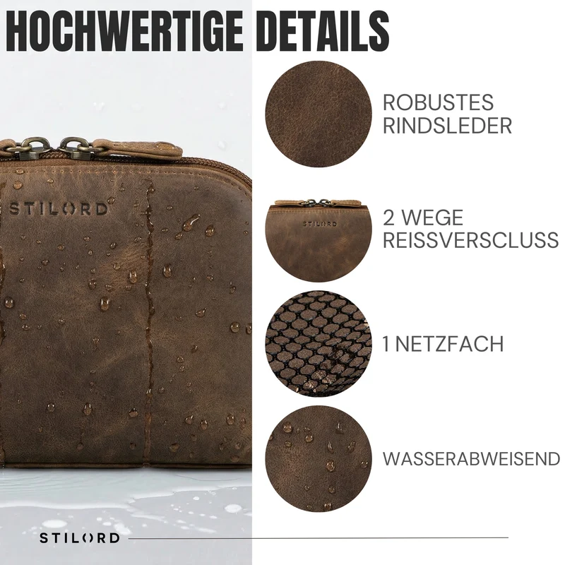 "Elma" Waschtasche Damen Leder Kulturbeutel Herren Klein