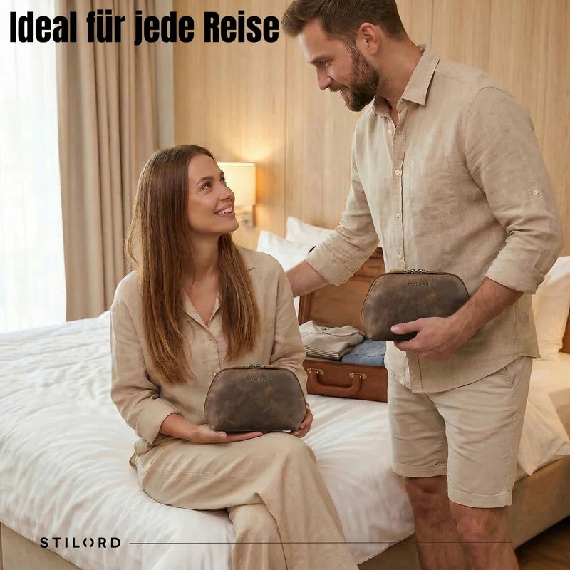 "Elma" Waschtasche Damen Leder Kulturbeutel Herren Klein