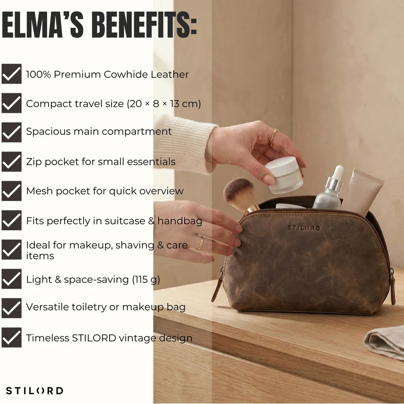 "Elma" Waschtasche Damen Leder Kulturbeutel Herren Klein