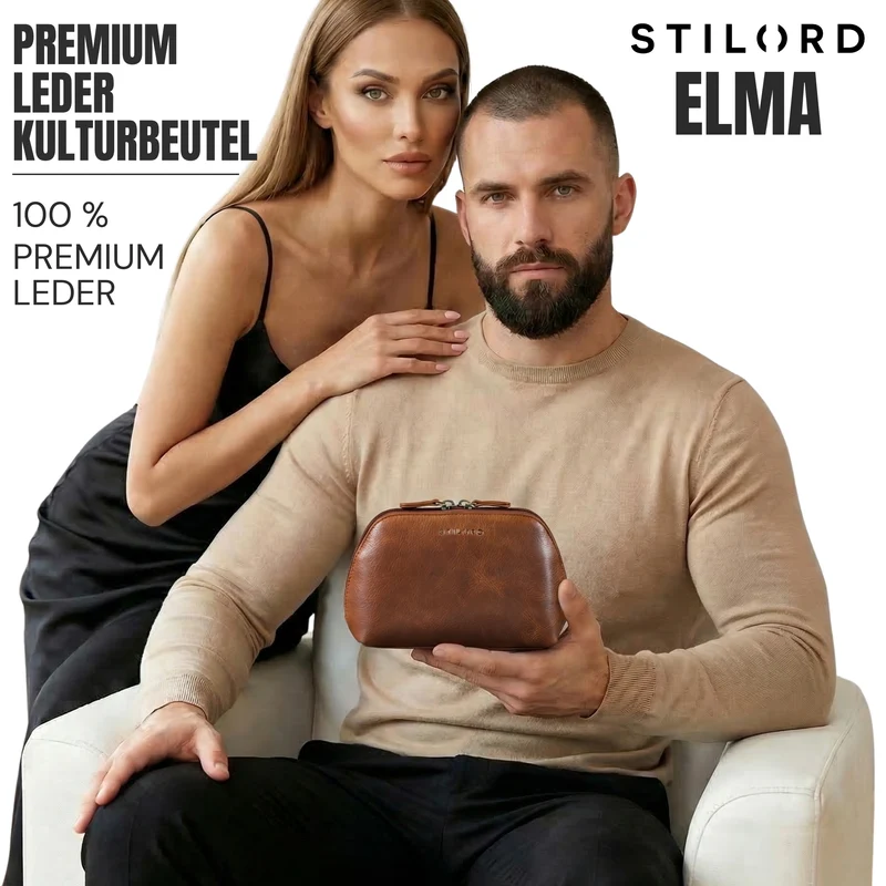 "Elma" Waschtasche Damen Leder Kulturbeutel Herren Klein