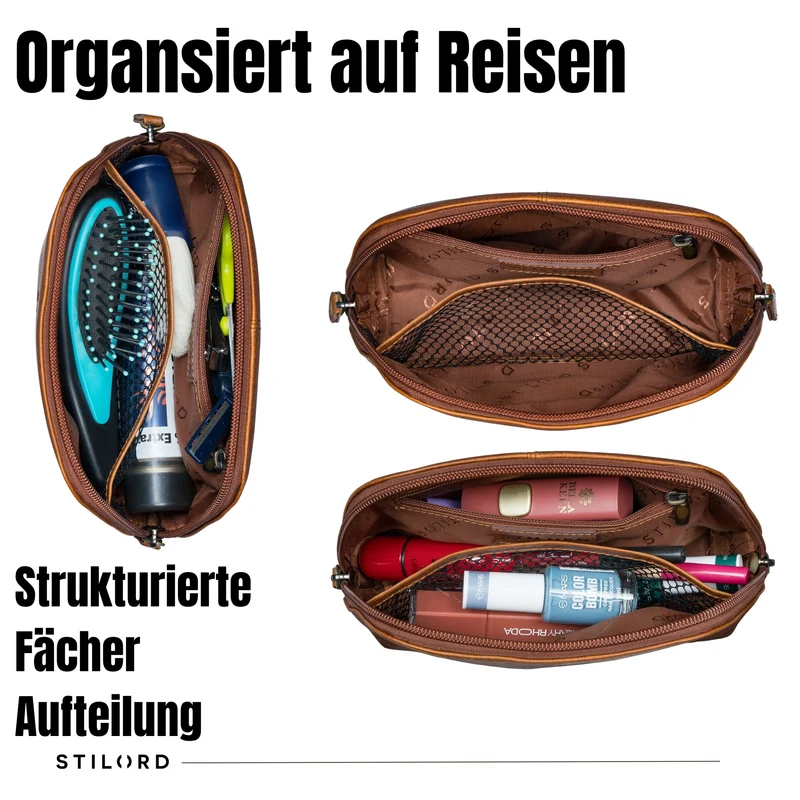 "Elma" Waschtasche Damen Leder Kulturbeutel Herren Klein