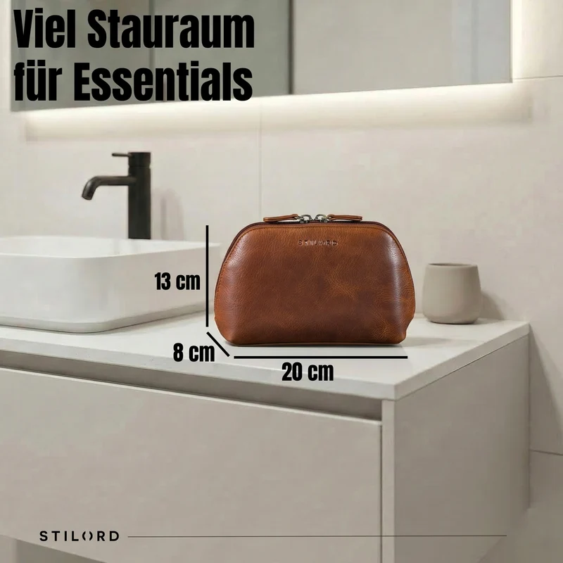 "Elma" Waschtasche Damen Leder Kulturbeutel Herren Klein