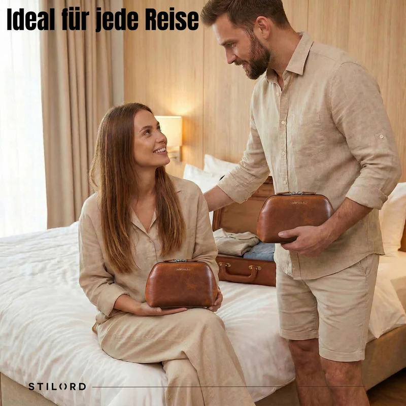"Elma" Waschtasche Damen Leder Kulturbeutel Herren Klein