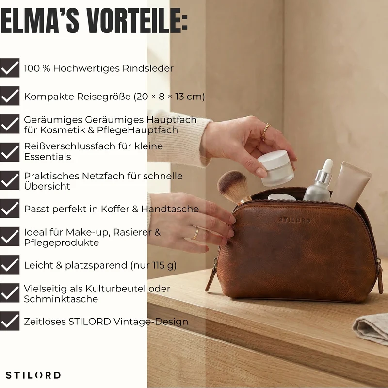 "Elma" Waschtasche Damen Leder Kulturbeutel Herren Klein