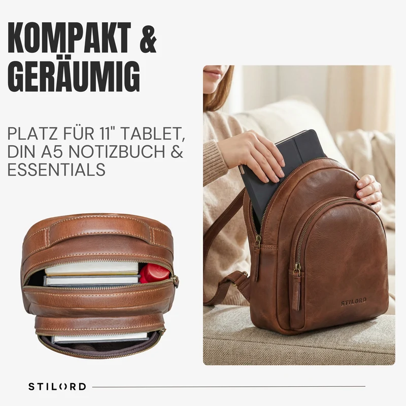 "Doreen" Kleiner Rucksack Damen Leder Mini Cityrucksack