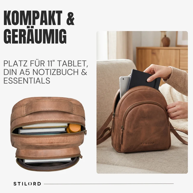 "Doreen" Kleiner Rucksack Damen Leder Mini Cityrucksack