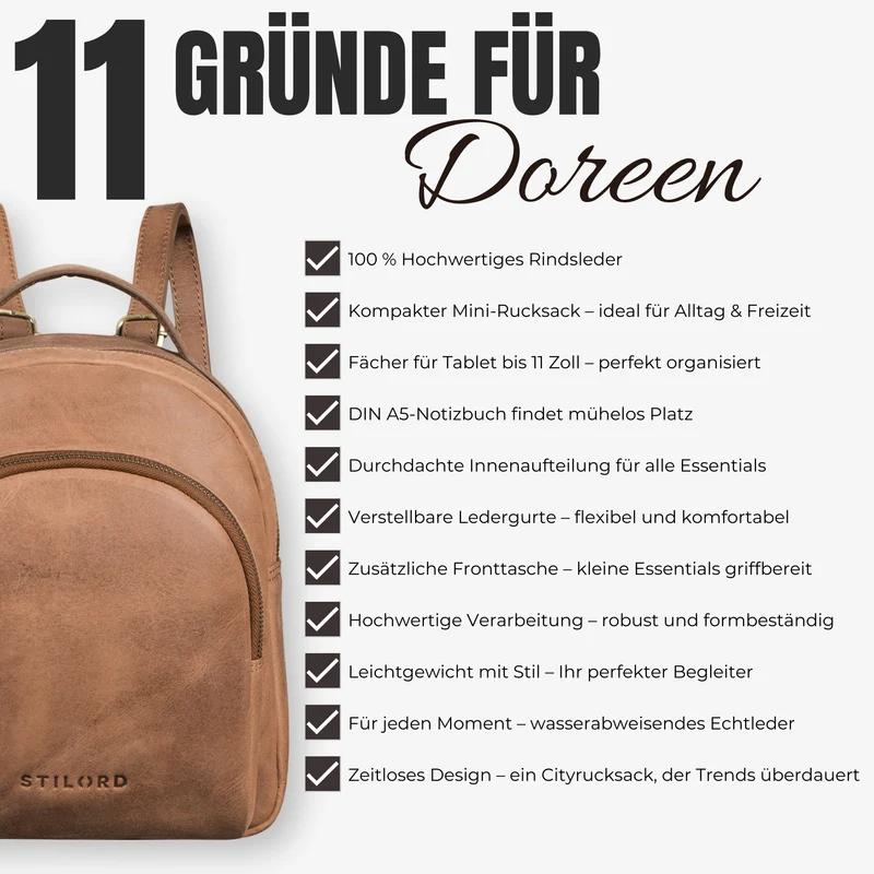 "Doreen" Kleiner Rucksack Damen Leder Mini Cityrucksack