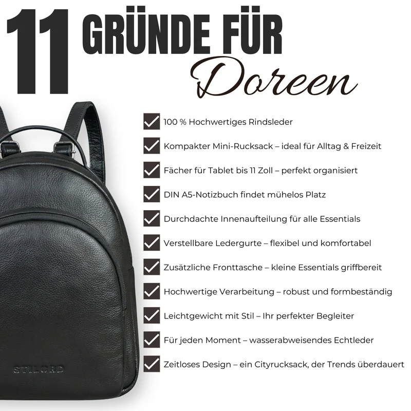"Doreen" Kleiner Rucksack Damen Leder Mini Cityrucksack