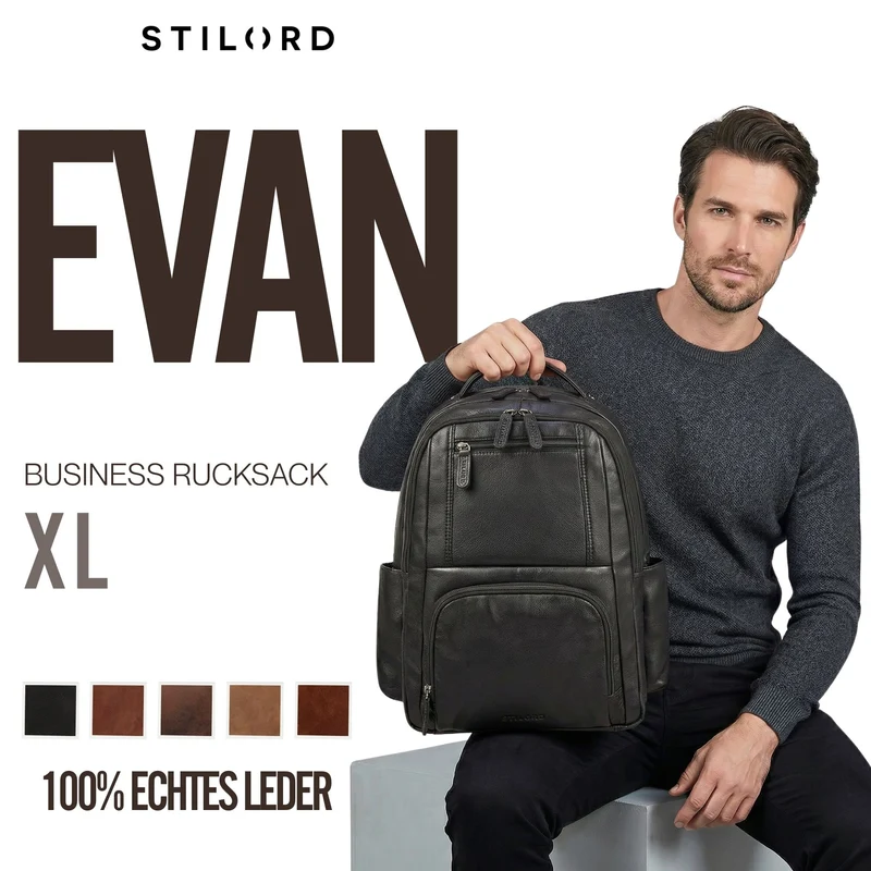 "Evan" Großer Echtleder Business Rucksack Herren für 15.6 -16 Zoll