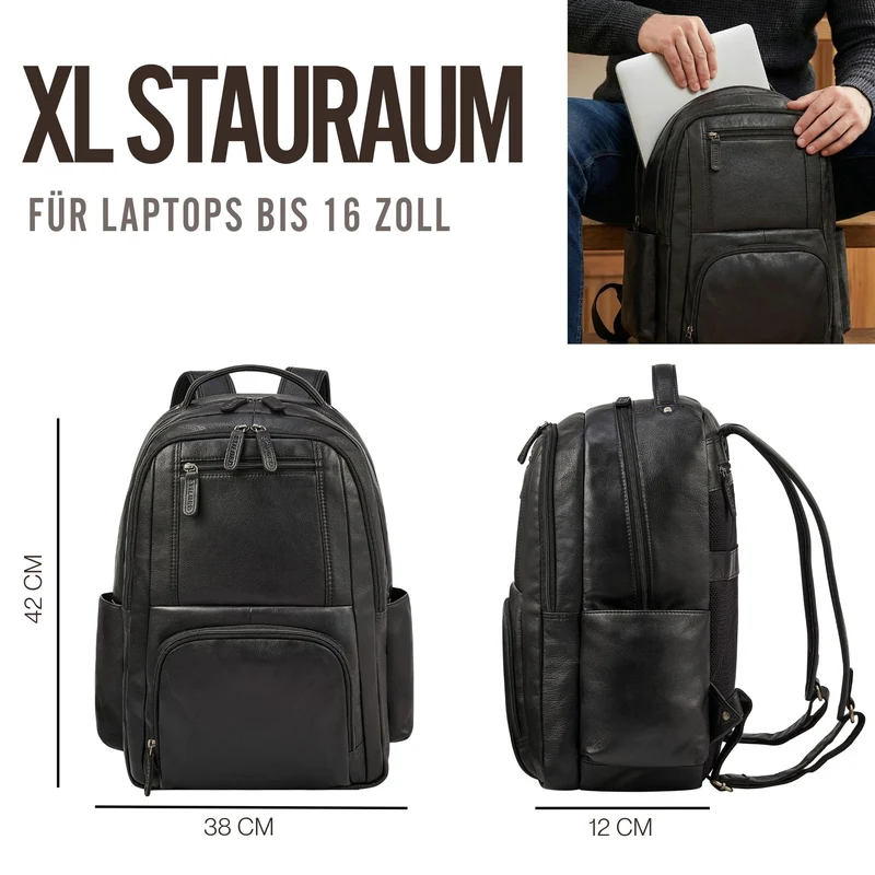 "Evan" Großer Echtleder Business Rucksack Herren für 15.6 -16 Zoll