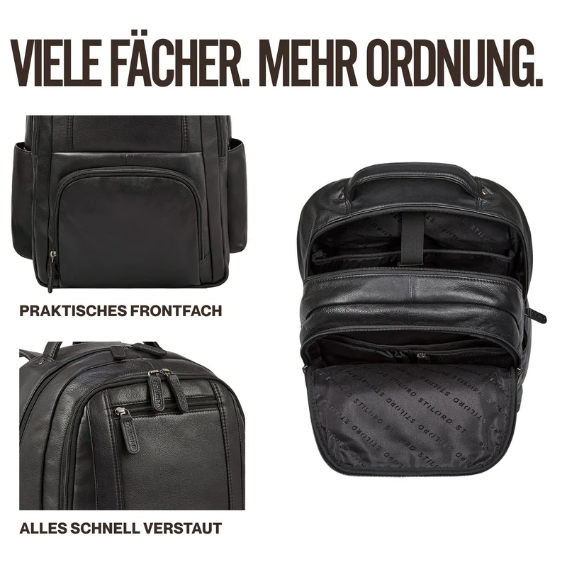 "Evan" Großer Echtleder Business Rucksack Herren für 15.6 -16 Zoll