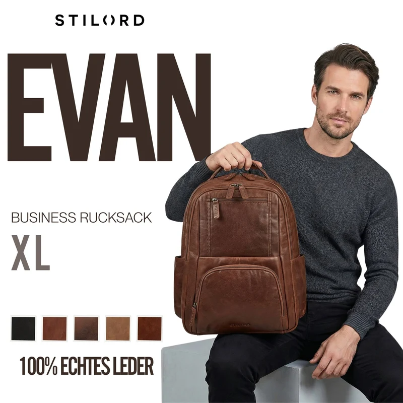 "Evan" Großer Echtleder Business Rucksack Herren für 15.6 -16 Zoll