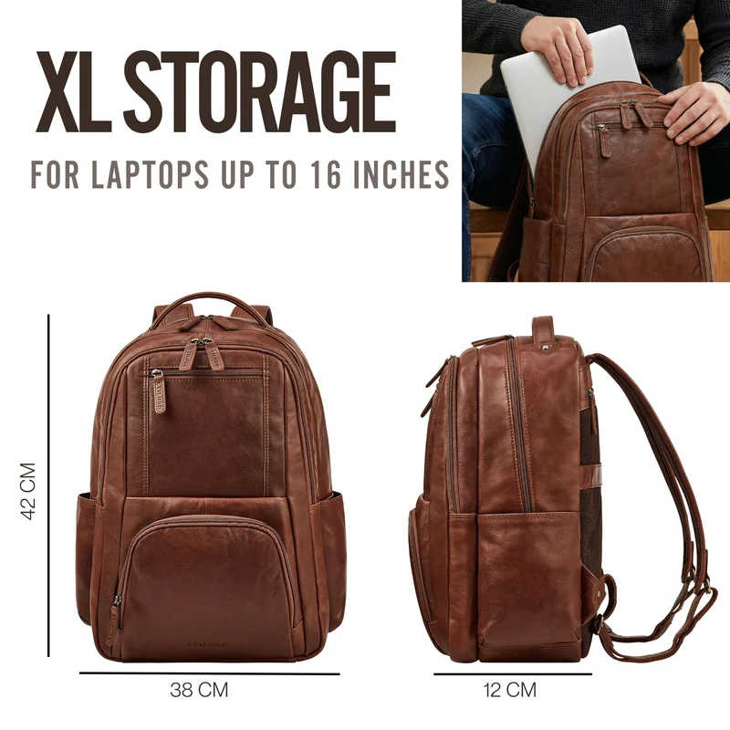 "Evan" Großer Echtleder Business Rucksack Herren für 15.6 -16 Zoll