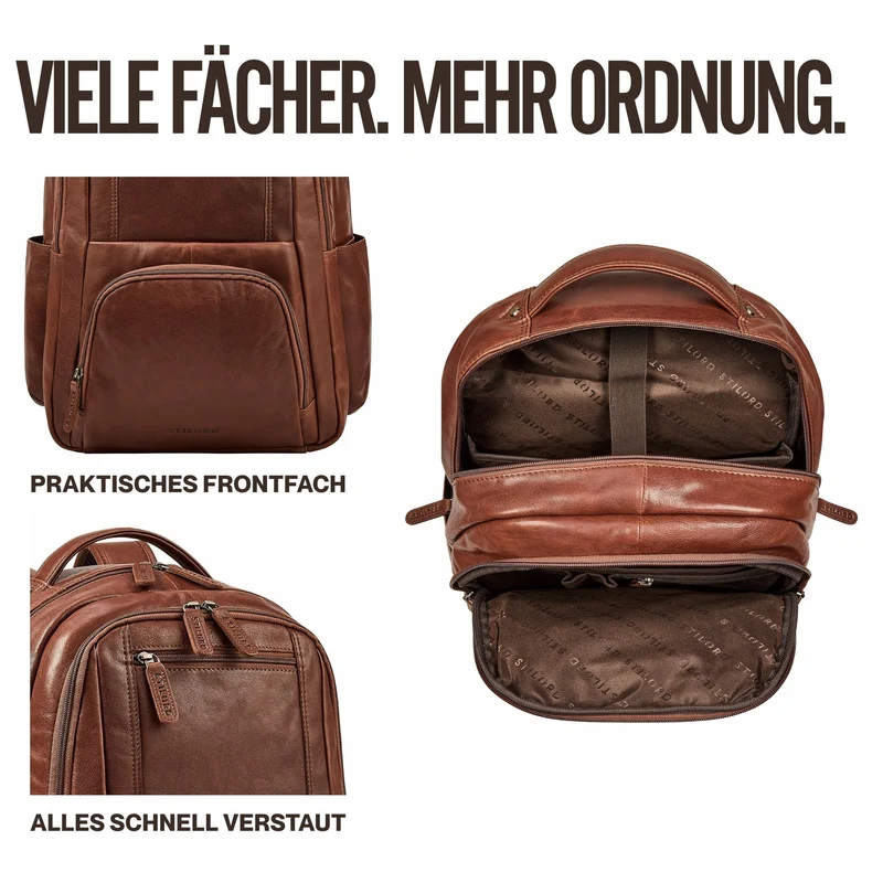 "Evan" Großer Echtleder Business Rucksack Herren für 15.6 -16 Zoll