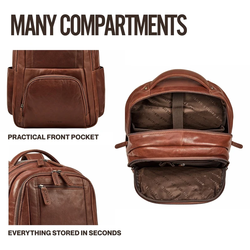 "Evan" Großer Echtleder Business Rucksack Herren für 15.6 -16 Zoll