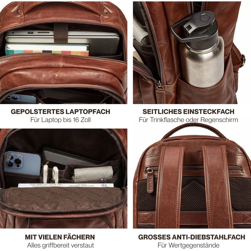 "Evan" Großer Echtleder Business Rucksack Herren für 15.6 -16 Zoll