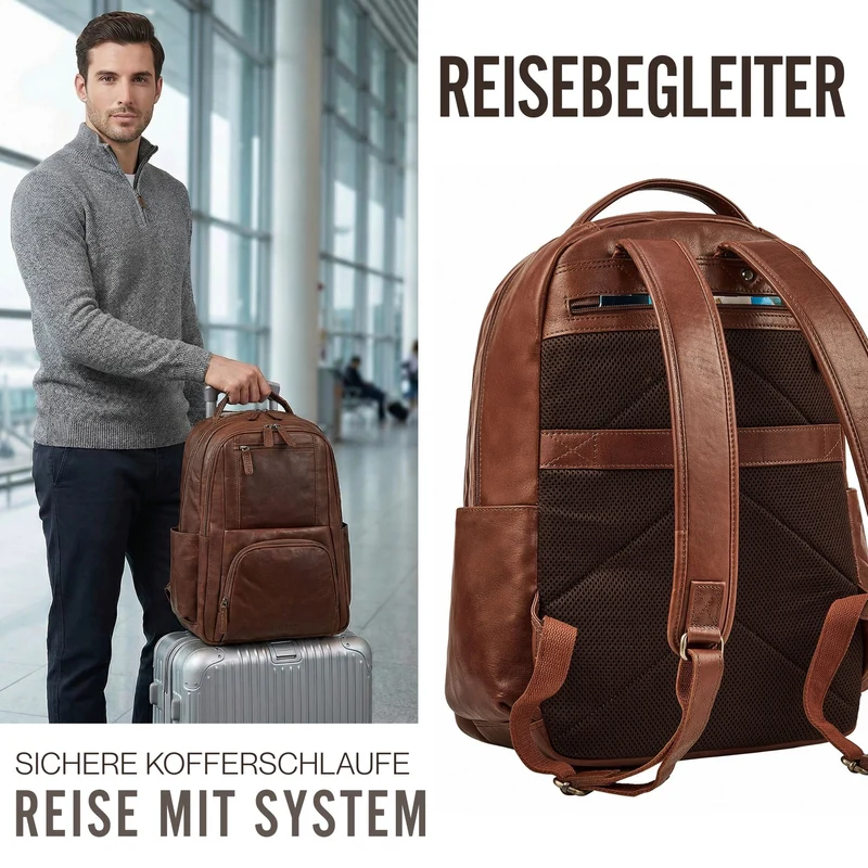 "Evan" Großer Echtleder Business Rucksack Herren für 15.6 -16 Zoll