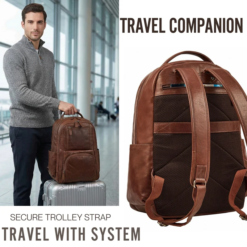 "Evan" Großer Echtleder Business Rucksack Herren für 15.6 -16 Zoll