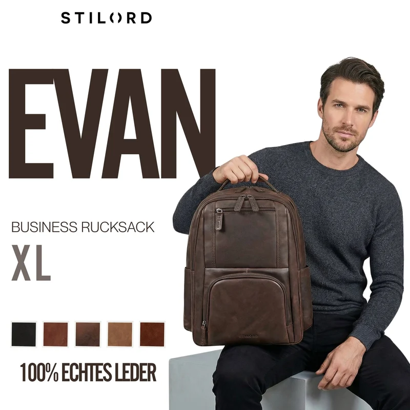 "Evan" Großer Echtleder Business Rucksack Herren für 15.6 -16 Zoll