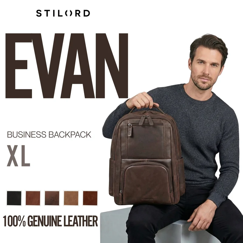 "Evan" Großer Echtleder Business Rucksack Herren für 15.6 -16 Zoll