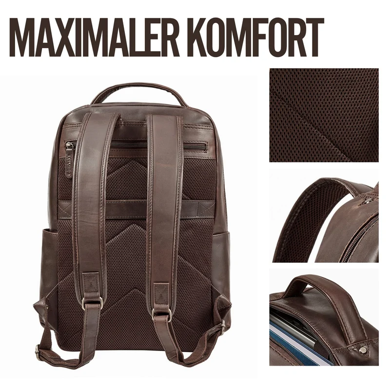 "Evan" Großer Echtleder Business Rucksack Herren für 15.6 -16 Zoll