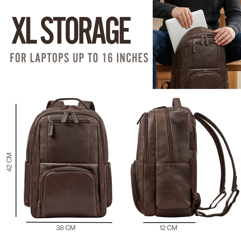 "Evan" Großer Echtleder Business Rucksack Herren für 15.6 -16 Zoll