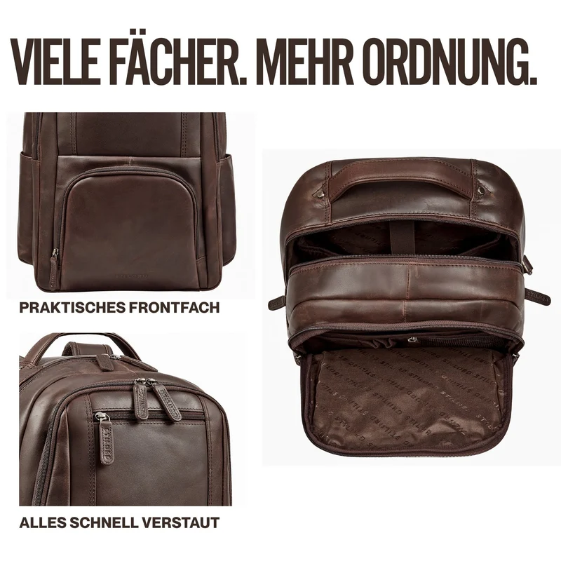 "Evan" Großer Echtleder Business Rucksack Herren für 15.6 -16 Zoll