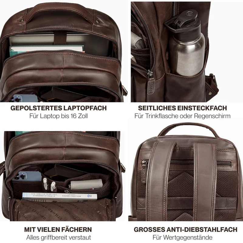 "Evan" Großer Echtleder Business Rucksack Herren für 15.6 -16 Zoll