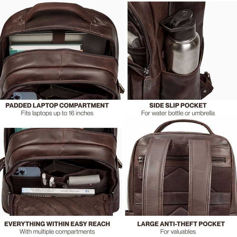 "Evan" Großer Echtleder Business Rucksack Herren für 15.6 -16 Zoll