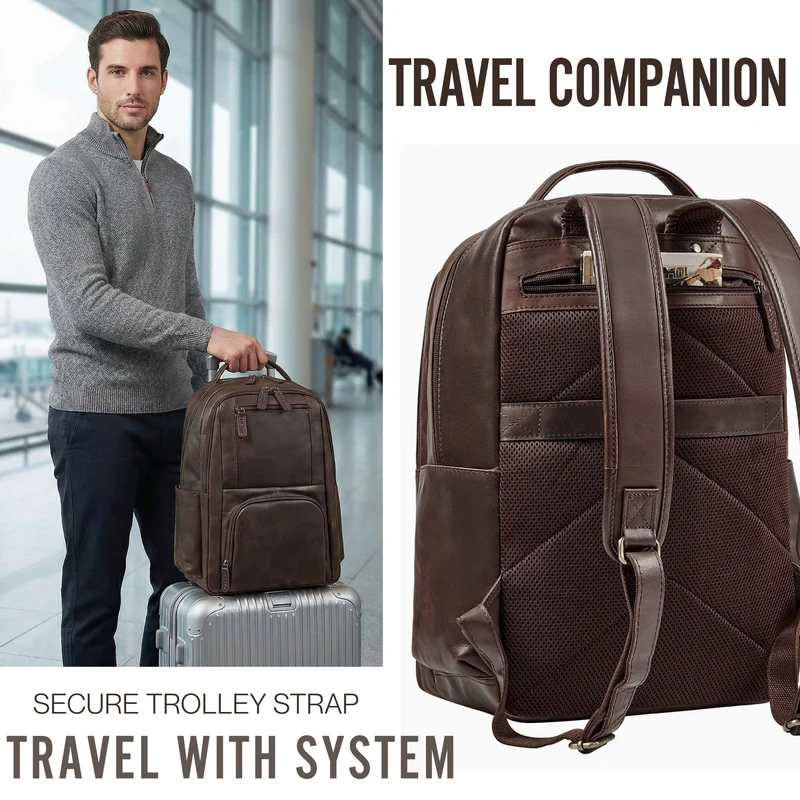 "Evan" Großer Echtleder Business Rucksack Herren für 15.6 -16 Zoll