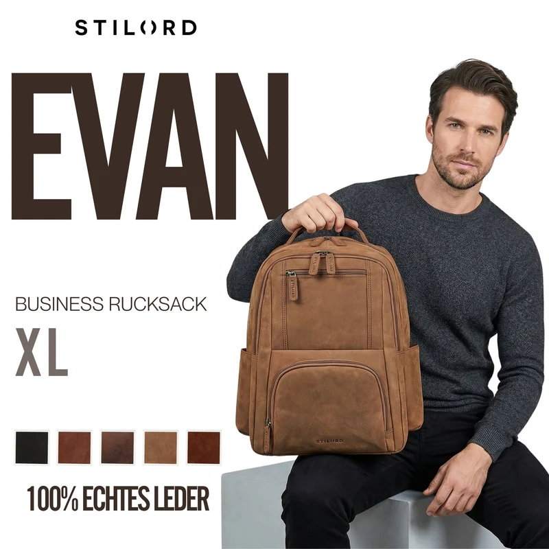 "Evan" Großer Echtleder Business Rucksack Herren für 15.6 -16 Zoll
