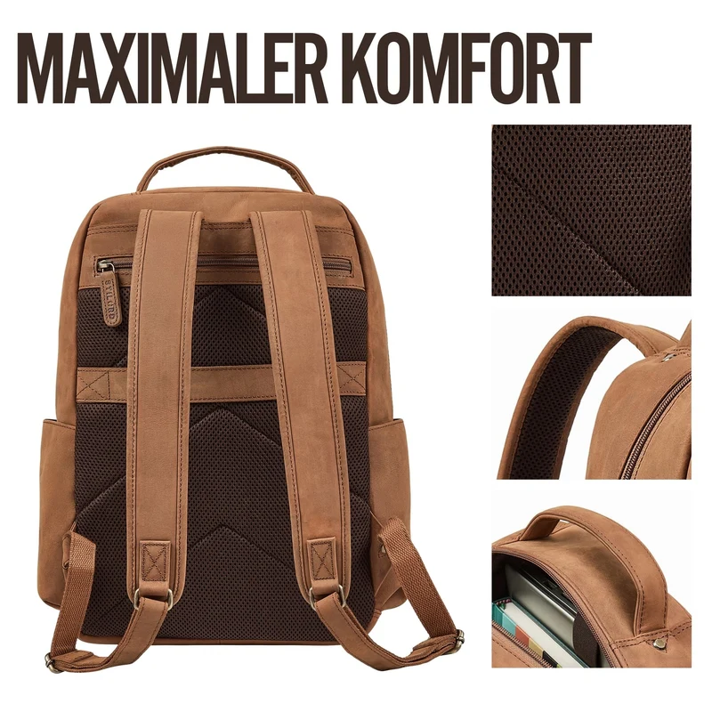 "Evan" Großer Echtleder Business Rucksack Herren für 15.6 -16 Zoll