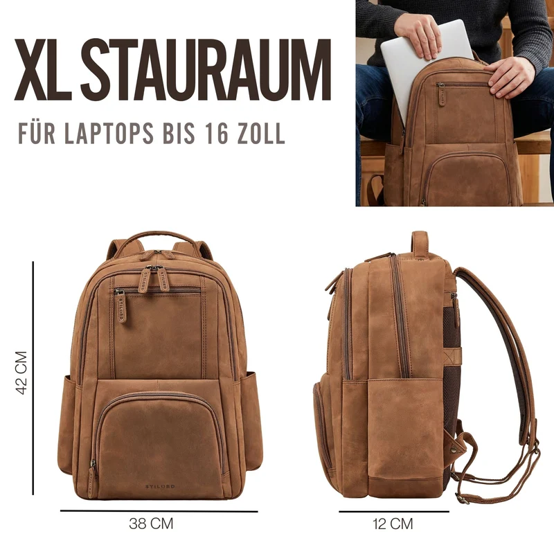 "Evan" Großer Echtleder Business Rucksack Herren für 15.6 -16 Zoll