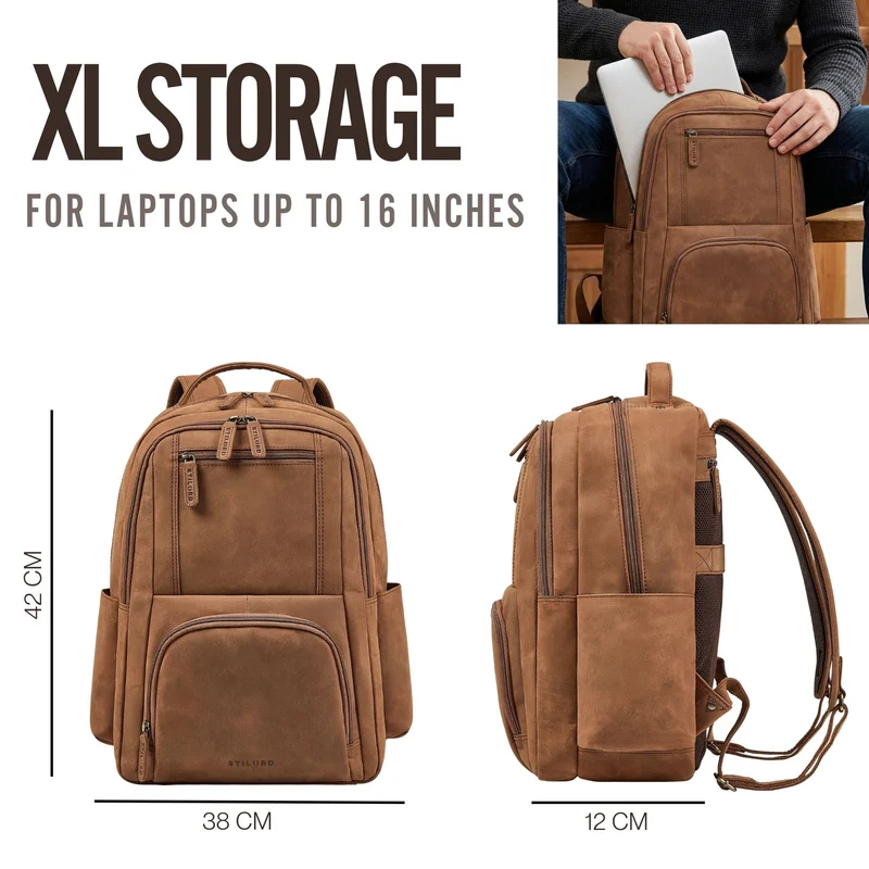 "Evan" Großer Echtleder Business Rucksack Herren für 15.6 -16 Zoll