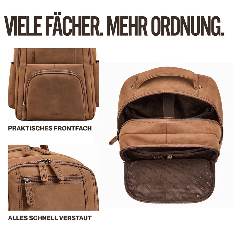 "Evan" Großer Echtleder Business Rucksack Herren für 15.6 -16 Zoll