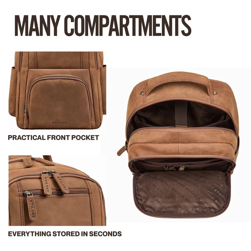 "Evan" Großer Echtleder Business Rucksack Herren für 15.6 -16 Zoll