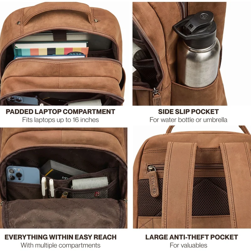 "Evan" Großer Echtleder Business Rucksack Herren für 15.6 -16 Zoll